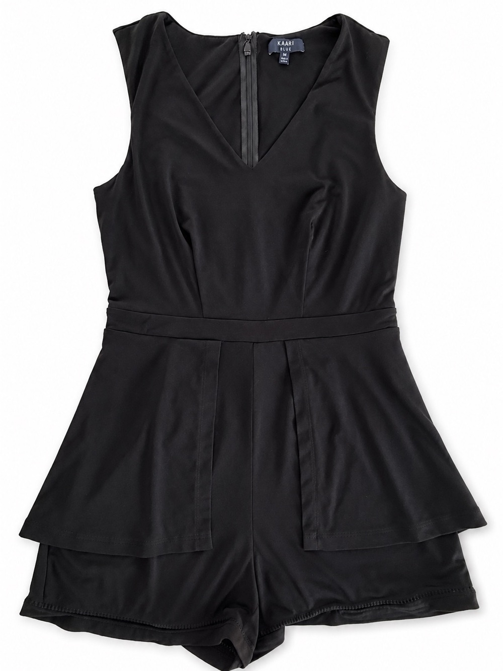 Kaari Blue Black Peplum Romper Sleeveless V-Neck Size Medium - Picture 2 of 11